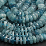 Rare Bicolor Natural Blue Green Kyanite Faceted Rondelle 12mm 14mm 16mm Real Genuine Untreated Natural Gemstone Large Wheel 16" Strand