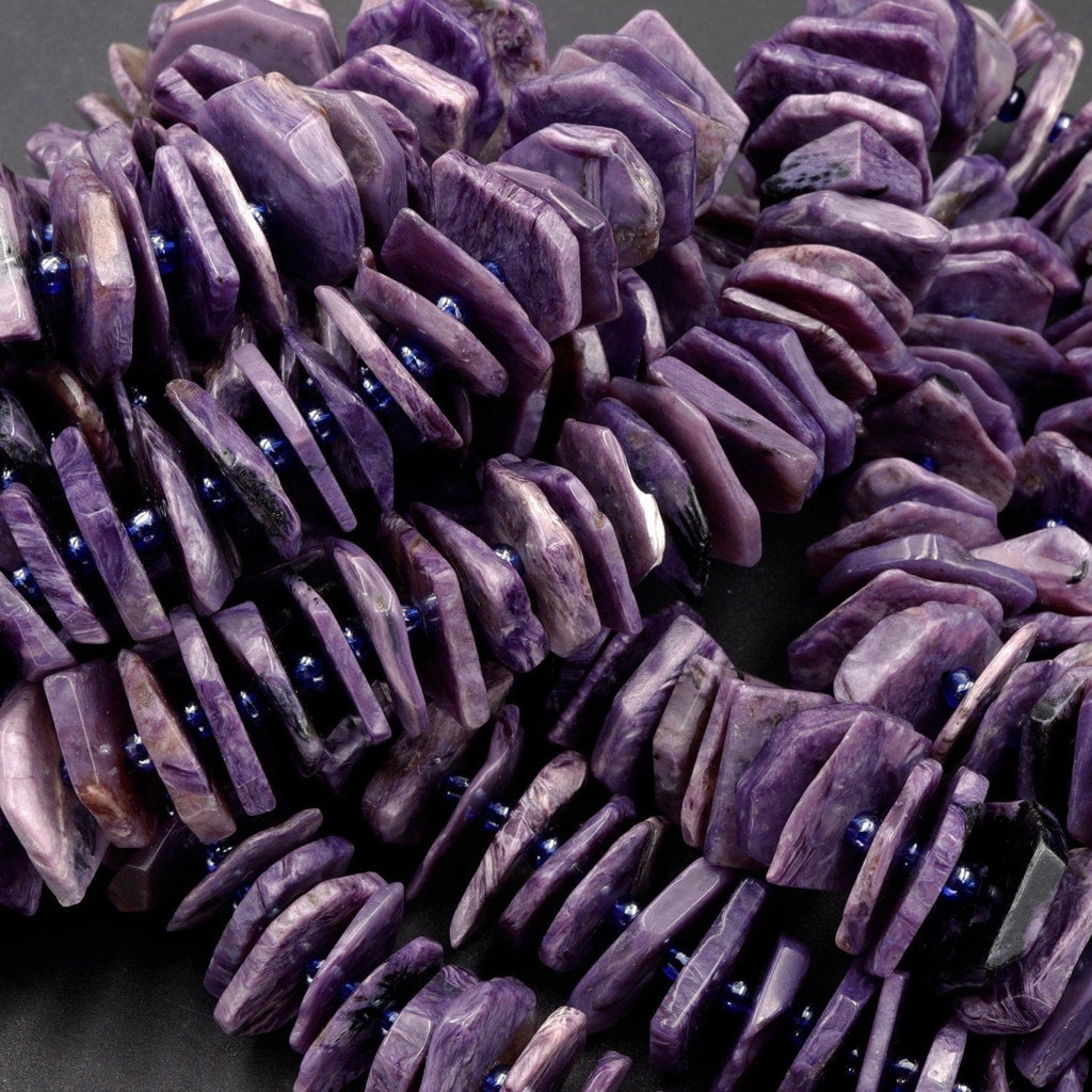 Gorgeous Large Purple Natural Russian Charoite Heishi Wheel Disc Rondelle Bead Center Drillied Slice Hand Chiseled Organic Cut 16" Strand