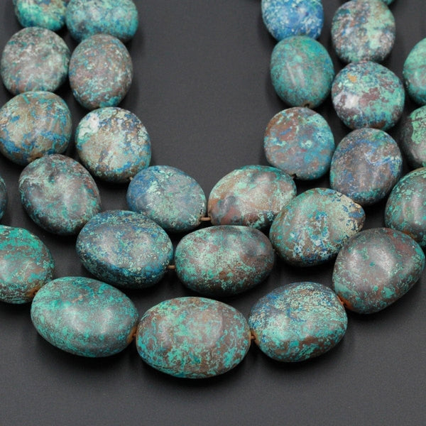 Natural Blue Green Chrysocolla Beads Huge Matte Oval Nuggets Large Drilled Focal Pendant Bead From Arizona Copper Mine 16" Strand