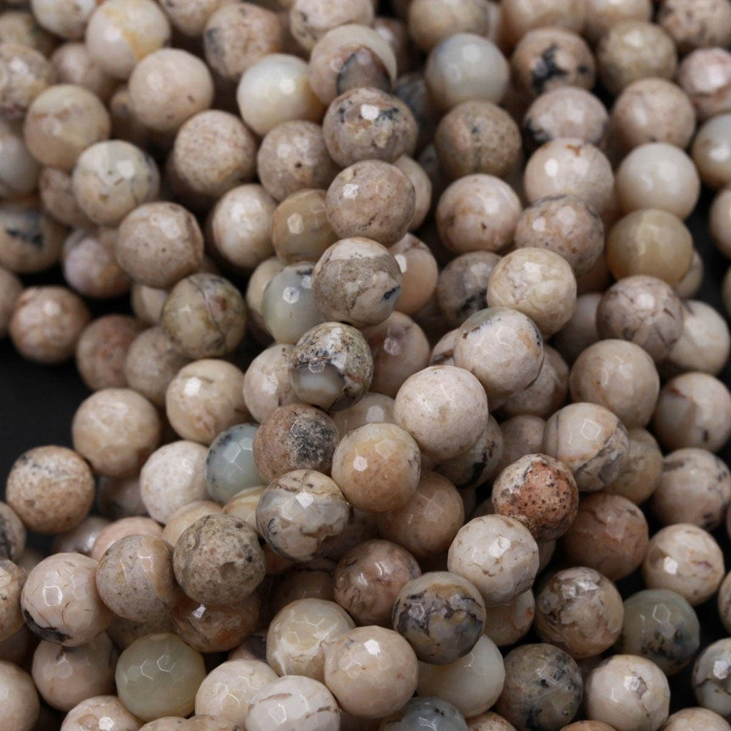 Natural African Dendritic Opal Beads Faceted 8mm Round Beads Neutral Beige Creamy Taupe Sand Brown Color Opal Gemstone 16" Strand