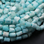 Matte Natural Blue Hemimorphite Tube Nugget Raw Rough Frosty Organic Beads Faceted Rectangle Cylinder Baby Pastel Blue Gemstone 16" Strand