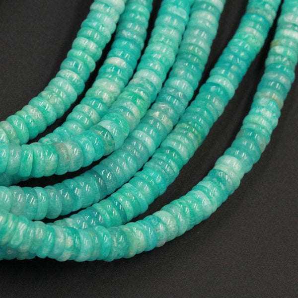 Natural Peruvian Amazonite 6mm 8mm Heishi Rondelle Bead Superior A Grade Genuine Sea Blue Green Gemstone Center Drilled Thin Disc 16" Strand