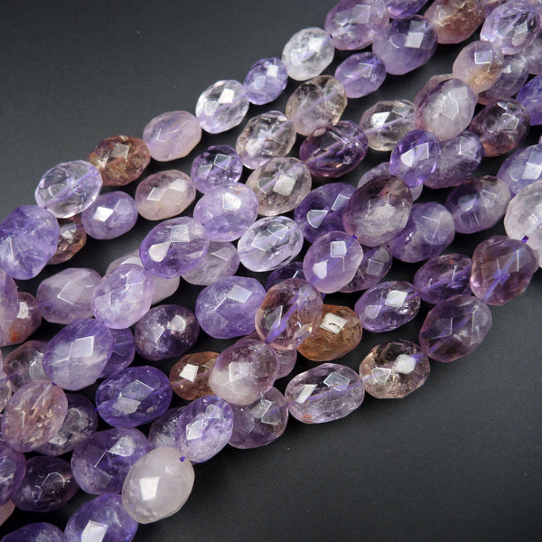 Natural Ametrine Faceted Nugget Oval Barrel Egg Freeform Bead Large Genuine Real Ametrine Gemstone Purple Amethyst Golden Citrine 16" Strand