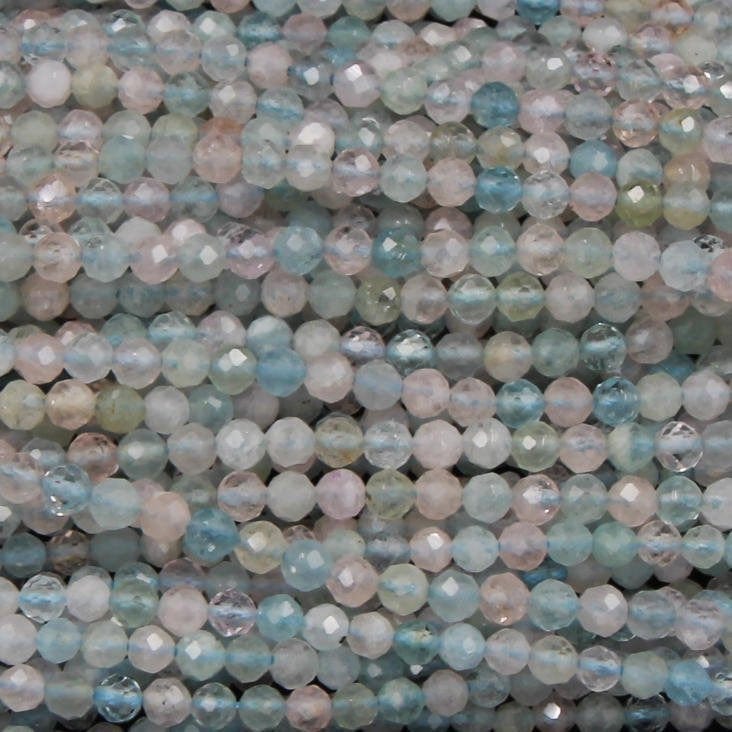 Micro Faceted Tiny Natural Pastel Pink Blue Beryl Round Beads 4mm Faceted Round Beads Laser Diamond Cut Gemstone 16" Strand