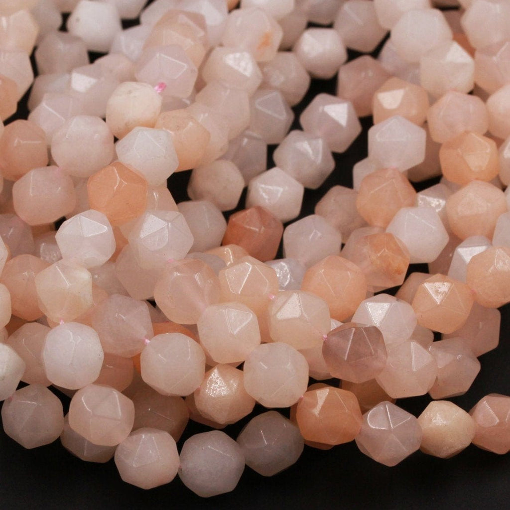 Peach Aventurine Geometric Cut Star Cut Beads Faceted Rounded 8mm Nugget 10mm 12mm Beads Icy Soft Pastel Pink Peach Gemstone 16" Strand