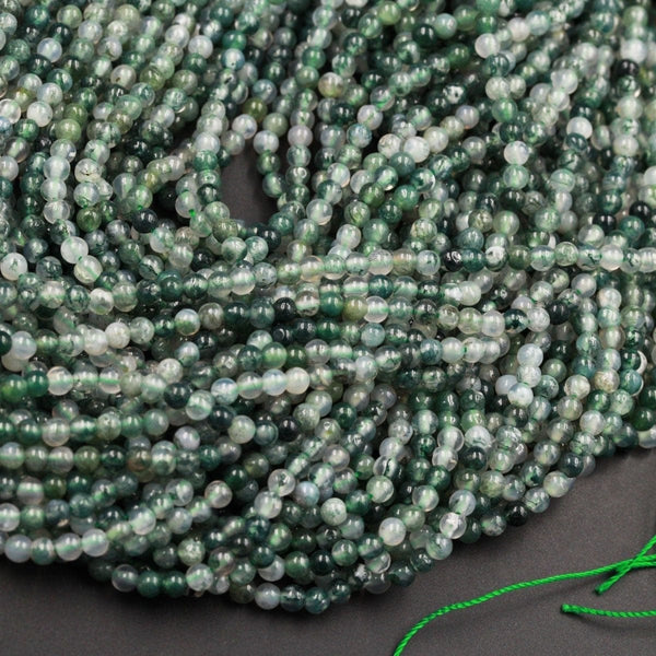 AAA Natural Green Moss Agate 2mm 3mm Round Beads Green Gemstone High Polish Plain Smooth Round Beads Spheres 16" Strand