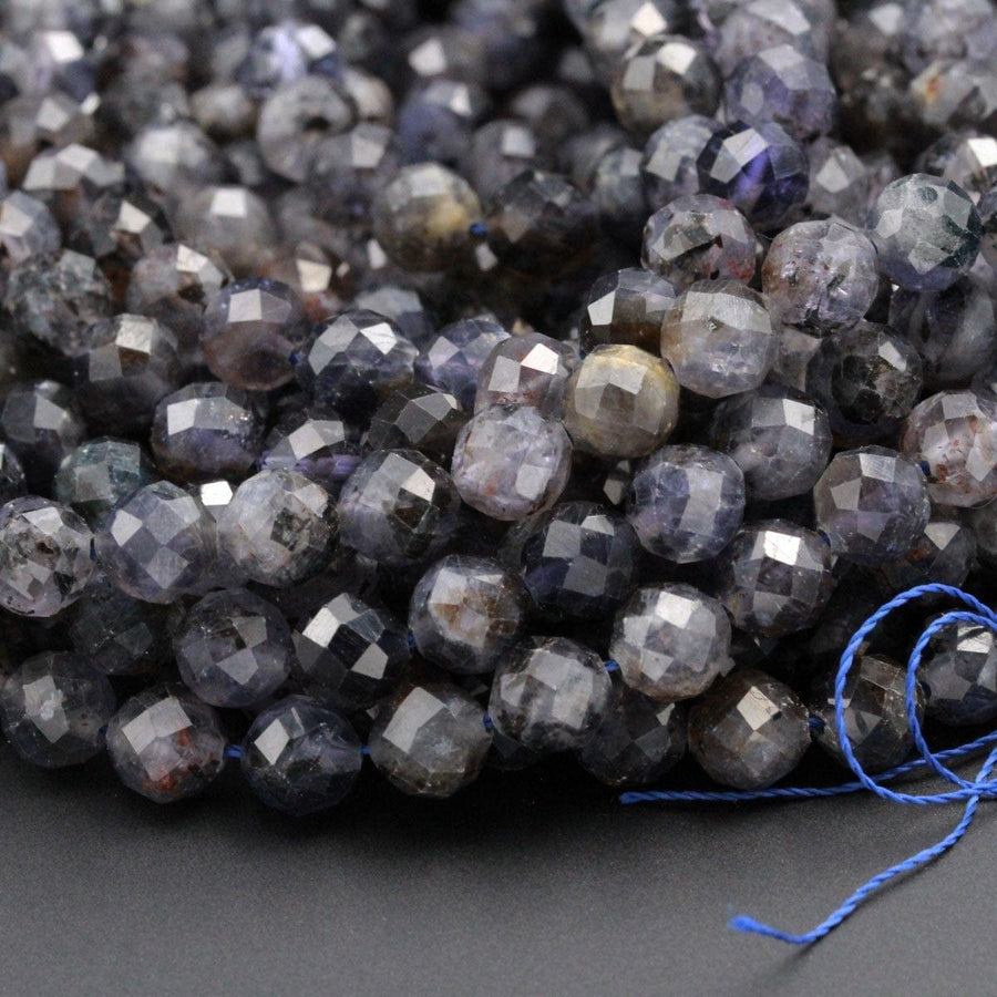 Micro Faceted Gemstone Natural Blue Iolite 6mm 7mm Round Beads Large Genuine Real Iolite Faceted Round Gemstone Beads 16" Strand