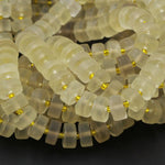 Natural Lemon Quartz Matte Rondelle Wheel Nugget Large Center Drilled Thick Disc Coin Beads Warm Yellow Gemstone Beads 16" Strand