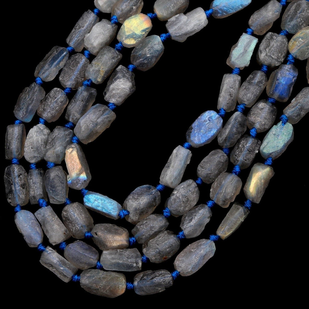 Organic Cut Rough Raw Unpolished Matte Natural Labradorite Beads Oval Nuggets Flashy Labradorite 16" Strand