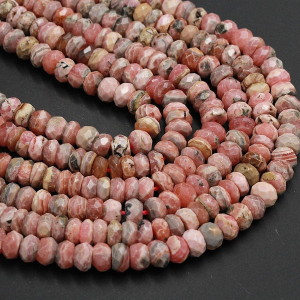 Rhodochrosite Faceted 9mm Rondelle Beads Natural Pink Red Rhodochrosite Large Faceted Rondelle Nugget Beads Gemstone 16" Strand