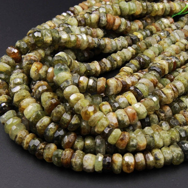 Large Faceted Natural Green Garnet Rondelle 10mm Nuggets Beads 16" Strand