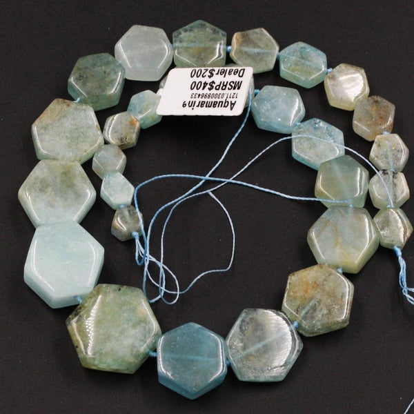 Graduated Natural Raw Aquamarine Hexagon Slice Beads Nuggets Fancy Star Cut Nuggets Organic Beads 16" Strand
