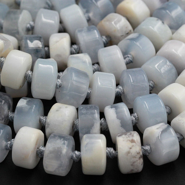 Icy! Natural Blue Angel Chalcedony Beads Wheel Disc Rondelle Large Thick Chunky Smooth Beads 14mm Gemmy Blue Gemstone 16" Strand