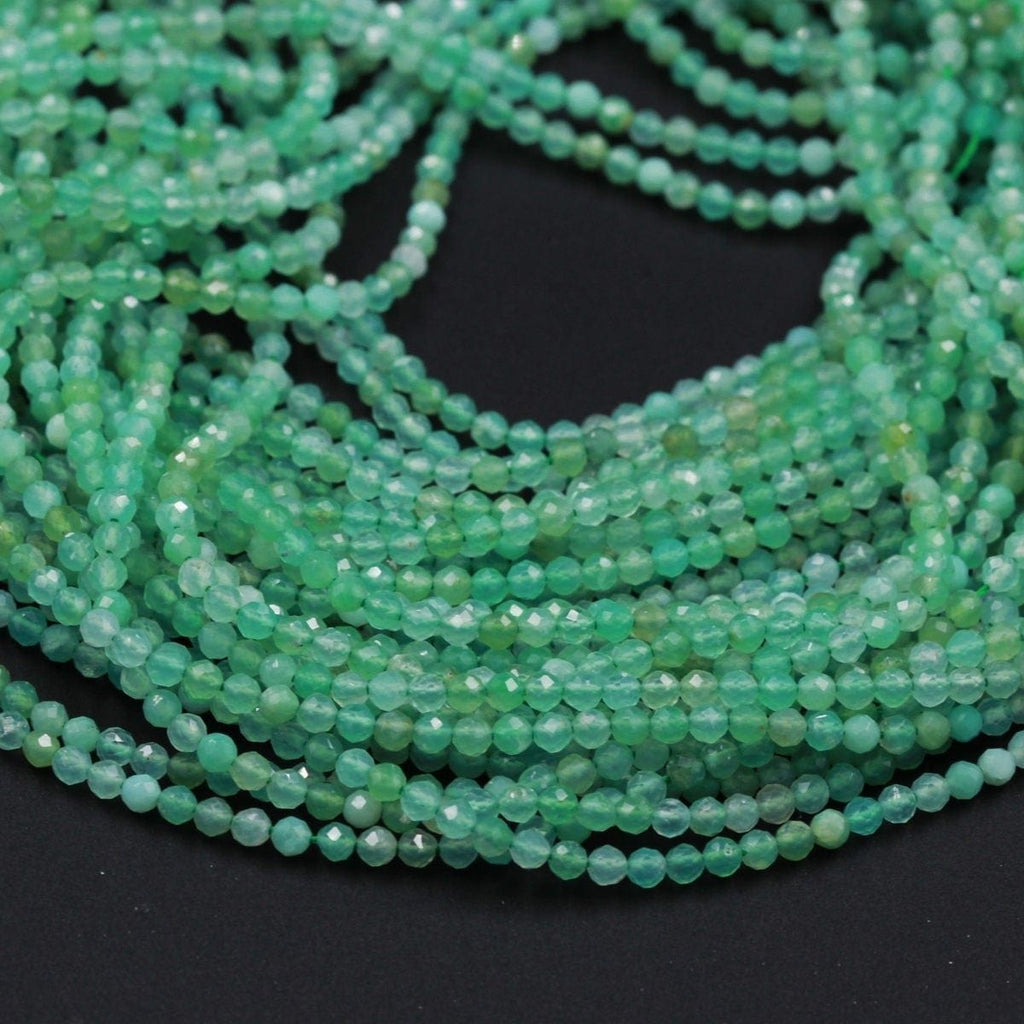 Micro Faceted Natural Australian Green Chrysoprase Faceted Round 2.5mm Beads Diamond Cut Gemstone Beads 16" Strand