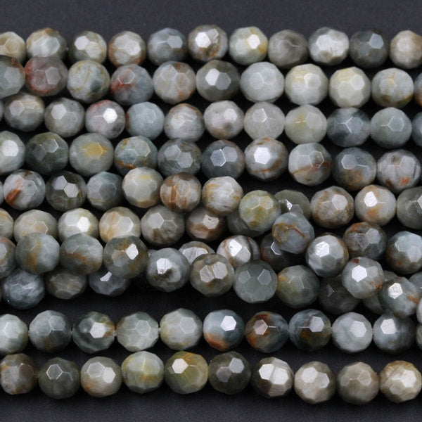 Eagle Eye Beads Faceted 6mm Round Beads Natural Chatoyant Silvery Grey Slate Earthy High Quality Wholesale 16" Strand