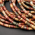Red Creek Jasper Bead Cylinder Rondelle Smooth Tube Earthy Red Green Yellow Brown Natural Cherry Creek Multi-color Picasso Jasper 16" Strand