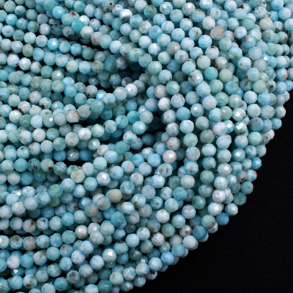 Natural Larimar Faceted 4mm Round Beads Genuine Natural Blue Larimar Gemstone A Grade High Quality 16" Strand