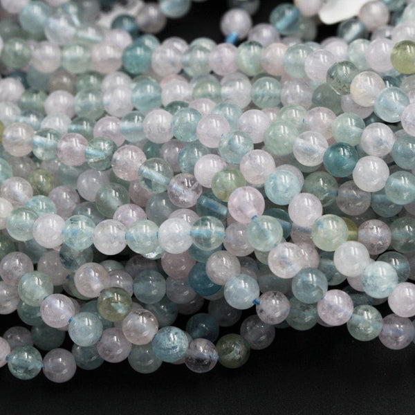 Pastel Beryl Blue Green Aquamarine Pink Morganite 6mm Round Beads Real Genuine Natural Beryl Aquamarine Morganite Gemstone 16" Strand