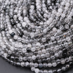 Black Tourmaline Rutilated Rutile Quartz Round Beads 4mm High Quality Extra Clear Quartz Beads Semi Precious Gemstone 16" Strand