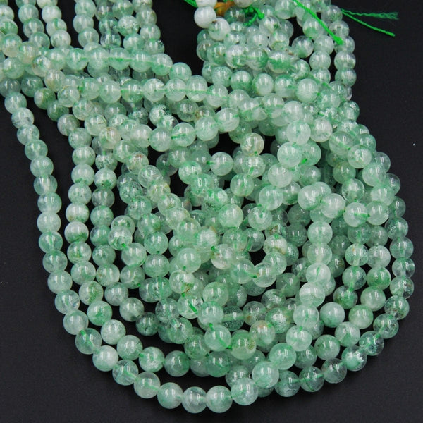 Natural Green Phantom Quartz  6mm Round Beads 7-8mm Round Beads Juicy Delicious Spring Green Color Full 16" Strand