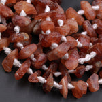 Hessonite Garnet Nugget Matte Finish Large Raw Rough Organic Orange Brown Garnet Freeform Hand Cut Tumbled Irregular Chip Nuggets 18" Strand