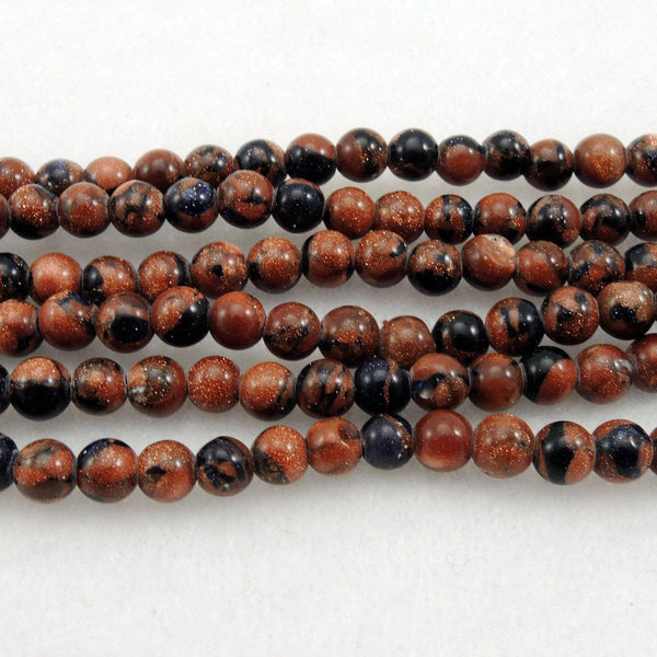 Bicolor Golden Blue Goldstone 4mm Round Beads 16" Strand