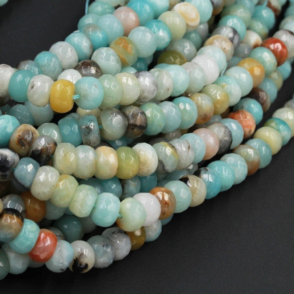 Natural Amazonite Faceted Rondelle Beads 10x5mm High Quality Faceted Multi Color Amazonite Blue Green Brown Yellow Gray Gemstone 16" Strand