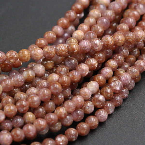 Natural Lepidolite 4mm Round Beads Chatoyant Earthy Natural Brown Maroon Gemstone 16" Strand