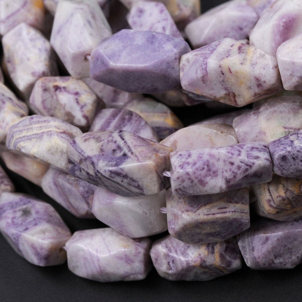 Petrified Fluorite Beads Faceted Rectangle Tube Nugget 8mm x 12mm 10mm x 16mm Natural Purple Gemstone Beads 16" Strand