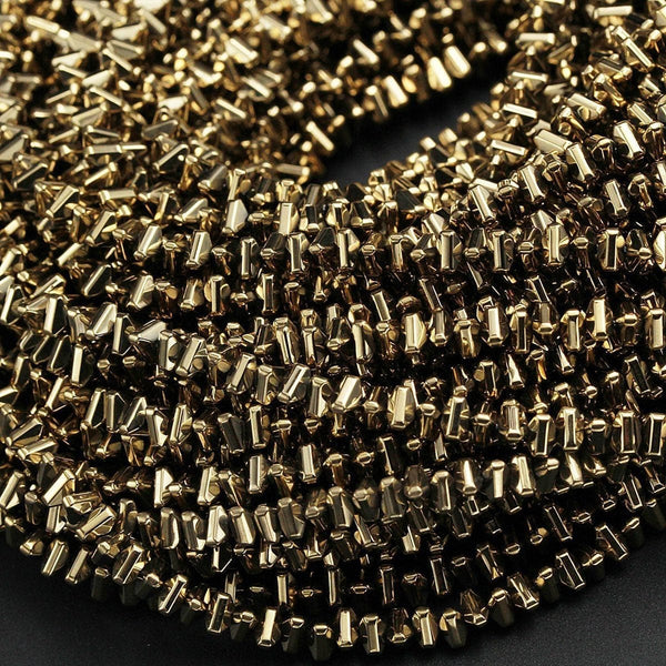 Titanium Pyrite 4mm Triangle Beads High Quality Small Triangle Faceted Sparkling Pyrite Natural Gemstone Beads 16" Strand