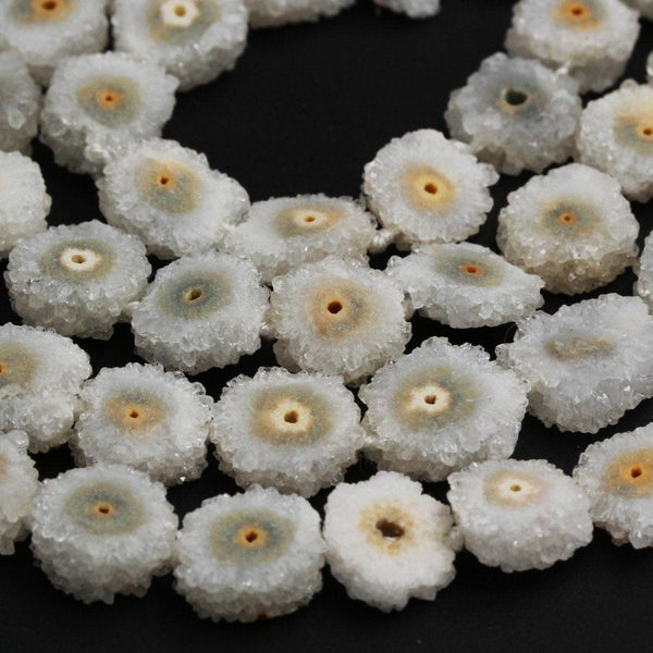 Full Strand Natural Solar Quartz Flower Slice Stalactite Flower Beads Drilled Freeform Daisy Flower Yellow Green Earrings Beads 16" Strand