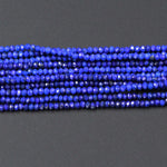Micro Faceted Natural Blue Lapis Lazuli Rondelle Beads Tiny Small 2mm Faceted Round Rondelle Beads Diamond Cut Gemstone 16" Strand