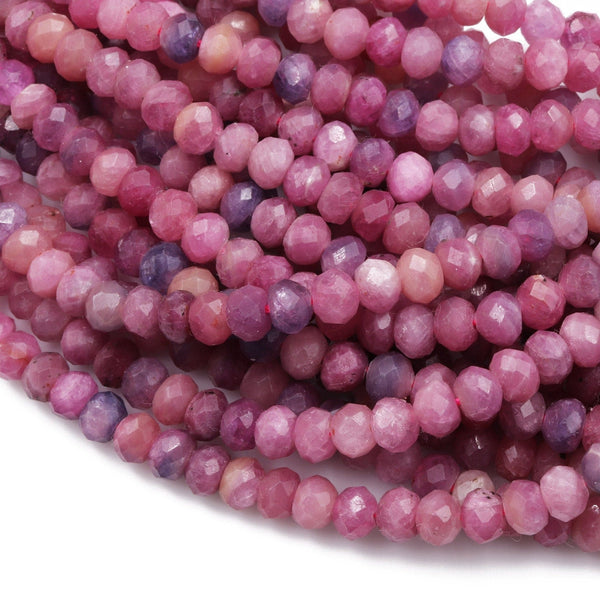Real Genuine Natural Ruby Gemstone Faceted Rondelle 6mm Beads Laser Diamond Cut Micro Faceted Red Pink Gemstone 16" Strand
