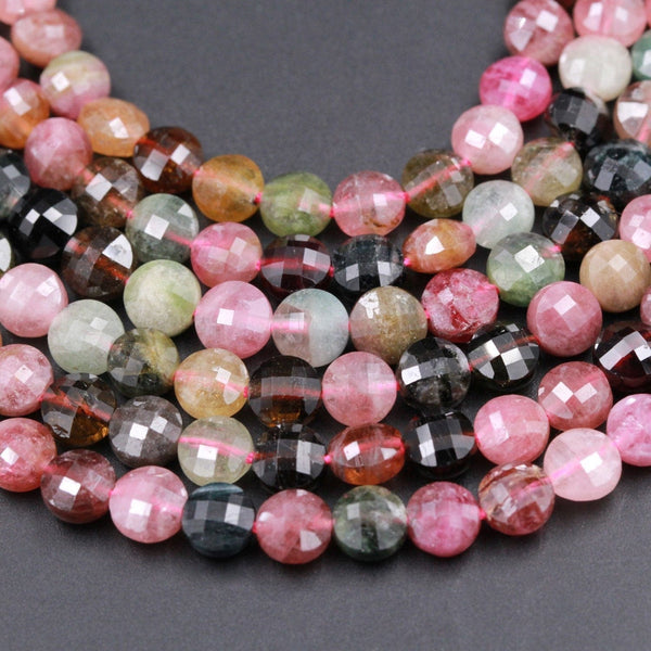 Natural Watermelon Tourmaline Faceted 6mm Coin Beads Micro Faceted Flat Disc Real Genuine Pink Green Tourmaline Gemstone 16" Strand