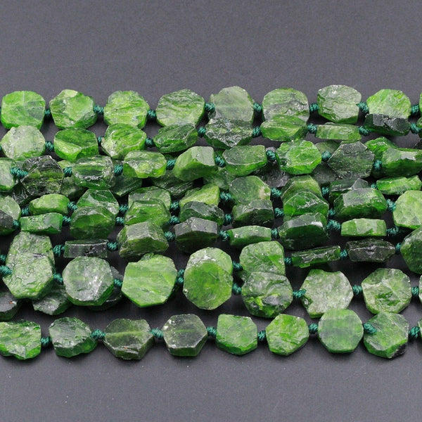 Raw Natural Green Chrome Diopside Hexagon Shape Geometric Cut Thin Slice Disc Beads Organic Real Genuine Chrome Diopside Gemstone 16" Strand