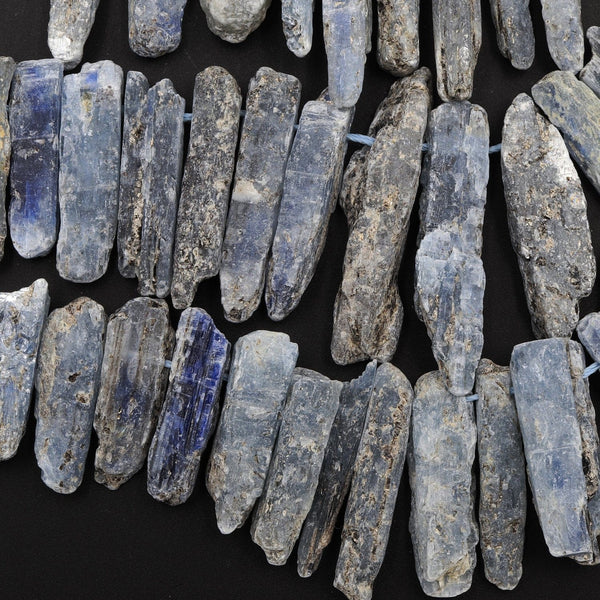Rough Raw Natural Kyanite Beads Soft Silvery Blue Kyanite Unpolished Freeform Irregular Long Thick Spike Rectangle Gemstone 16" Strand