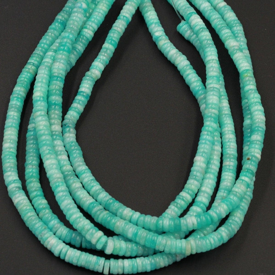 Natural Peruvian Amazonite Heishi Rondelle 5mm 6mm 7mm Beads Superior A Grade Genuine Sea Blue Green Gemstone Center Drilled Disc 15" Strand