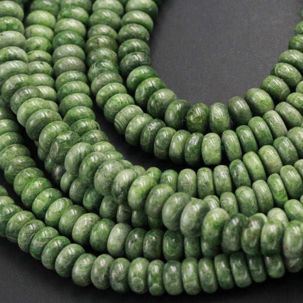 Natural Chrome Diopside 8mm Beads Smooth Rondelle Genuine Real Green Chrome Diopside Gemstone Beads 16" Strand