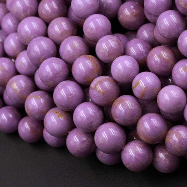 Phosphosiderite Round 9mm Beads Natural Rich Lavender Purple Phosphosiderite High Polish 16" Strand
