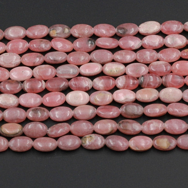 Natural Pink Rhodochrosite Beads Long Oval Nuggets Gemmy Pink Red Gemstone 16" Strand