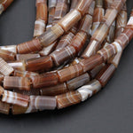 Tibetan Agate Beads Highly Polished Faceted Tube Nuggets Amazing Veins Bands Stripes High Quality Brown White Bead 16" Strand