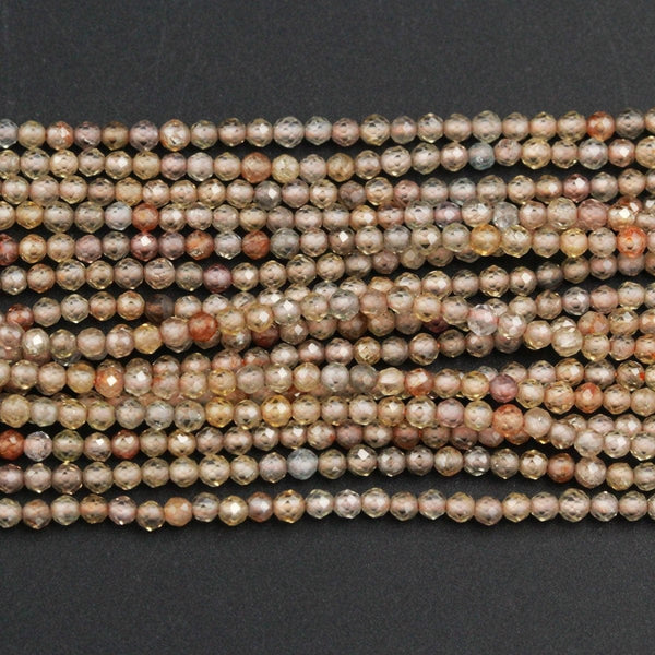 Genuine Natural Zircon Round Beads 2mm Micro Faceted Tiny Small Champagne Gray Gold Orange Canary Yellow Diamond Beads Gemstone 16" Strand