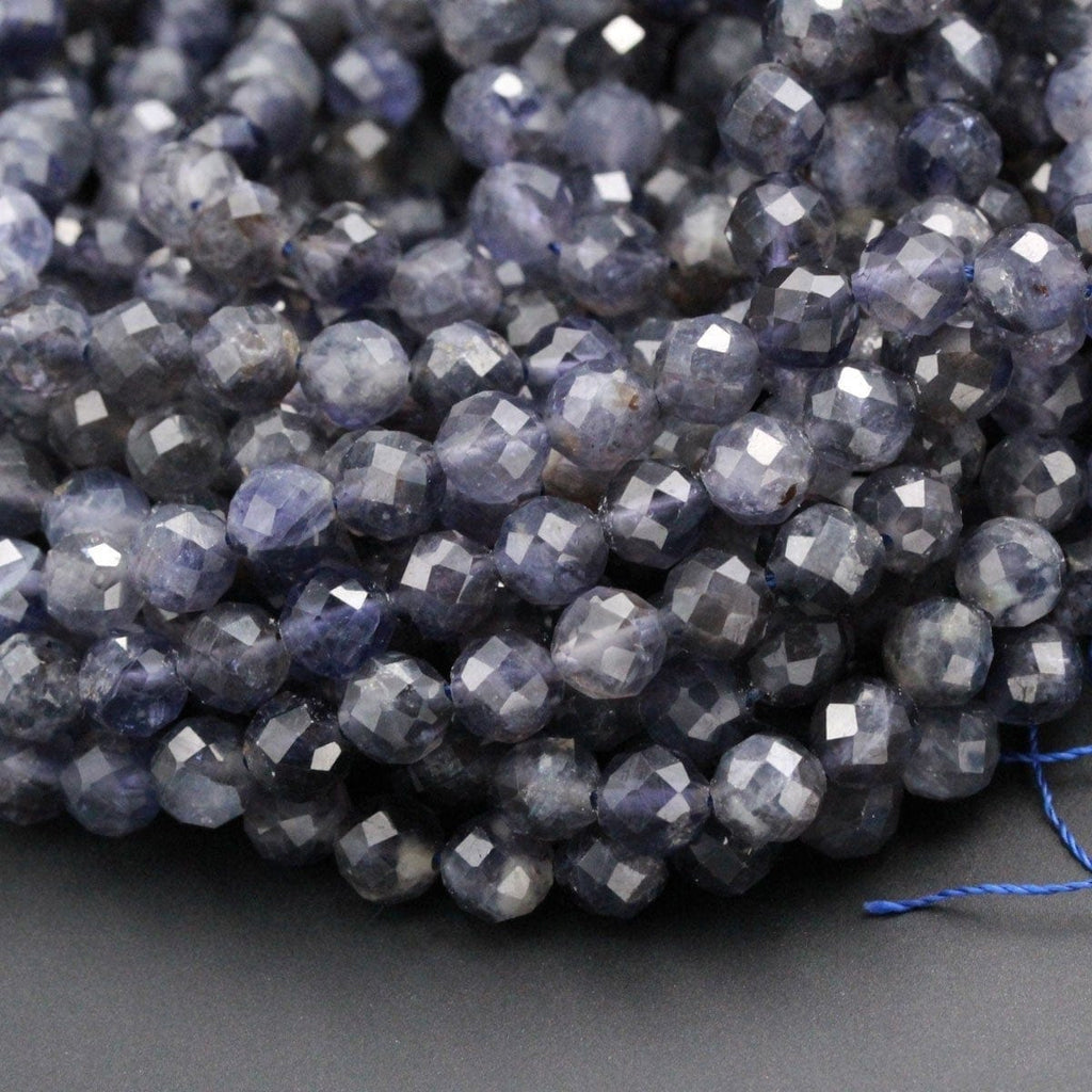A Grade Natural Blue Iolite 6mm 7mm Round Beads Micro Faceted Gemstone Large Genuine Real Iolite Faceted Round Gemstone Beads 16" Strand
