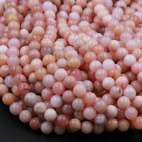 Natural Peruvian Pink Opal 8mm 10mm Round Beads Smooth Plain Round Beads Pink Gemstone 16" Strand