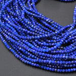 AA Micro Faceted Natural Blue Lapis Lazuli Round Beads Tiny Small 2mm 3mm Faceted Rondelle Round Beads Diamond Cut Blue Gemstone 16" Strand