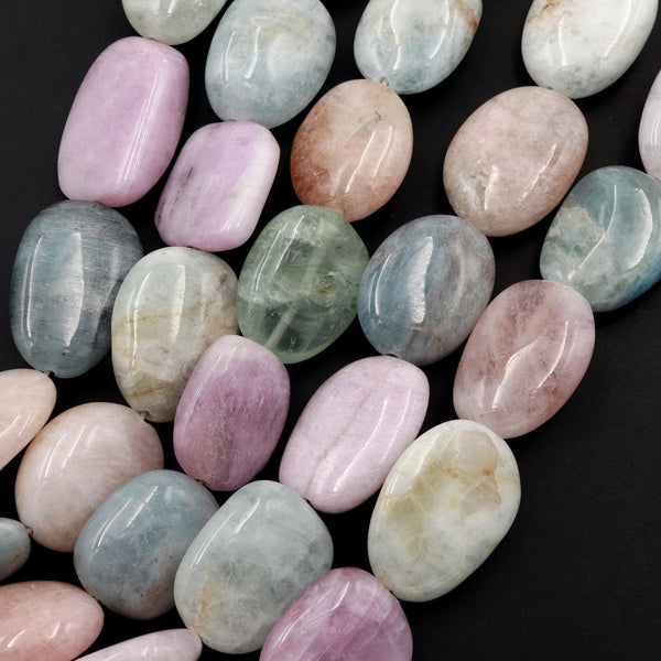 Large Blue Aquamarine Pink Morganite Beads Pebble Nuggets Pastel Spring Colors Candy Colors Blue Green Peach Pink Purple Violet 16" Strand