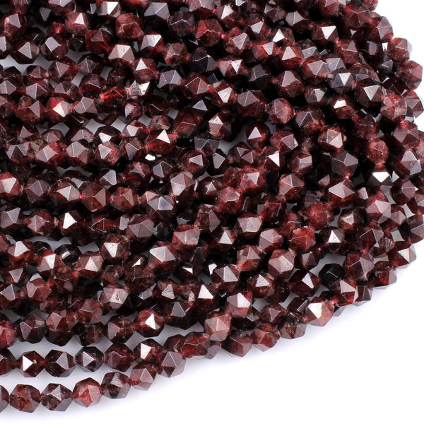 AA Natural Red Garnet Gemstone Beads Faceted 6mm 8mm 10mm Round Star Cut High Quality Laser Diamond Cut Gemstone 16" Strand