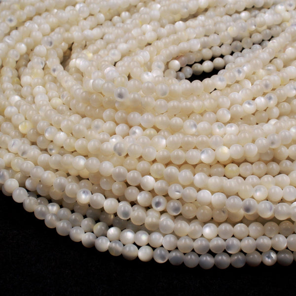 Natural Creamy White Mother of Pearl Shell Round Beads 4mm High Quality Iridescent Gemstone 16" Strand