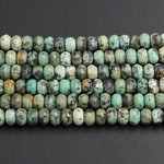Natural African Turquoise 8mm 10mm 12mm Faceted Rondelle Large Rondelle Beads High Quality Earthy Blue Green Brown Gemstone 16" Strand