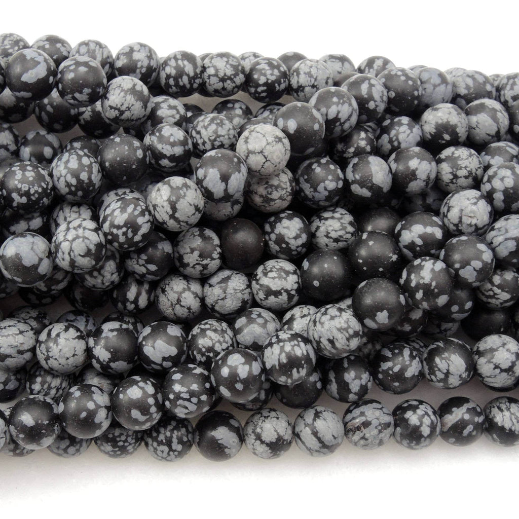 Matte Natural Snowflake Obsidian 6mm Matte Round Beads 8mm MatteRound Beads 10mm Matte Finish Round Beads Black White Snow Flake 16" Strand